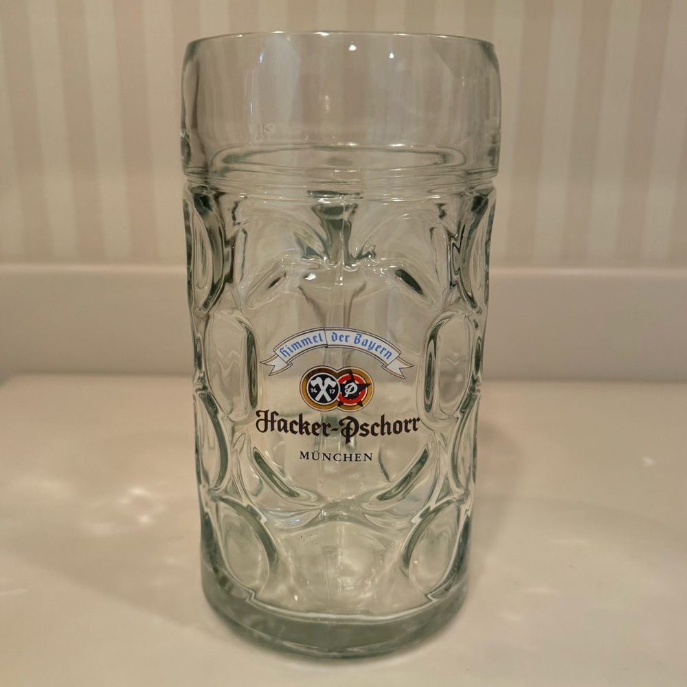 Hacker Pschorr Himmel der Bayern 1 Liter Large Dimpled Glass Beer Stein Munchen - Picture 6 of 15